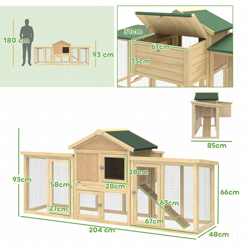 Wooden Outdoor Chicken Coop with Run and Nesting Box for Easy Egg Collection and Cleaning, Natural Wood Green PawHut
