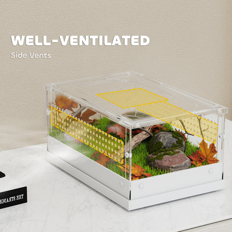 Acrylic Reptile Terrarium with Sliding Top and Vents for Snakes and Geckos Clear AOSOM