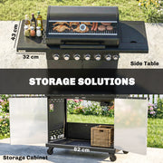 6 Burner Gas BBQ Grill With Side Burner for Easy Outdoor Cooking and Entertaining in the Garden Black Outsunny