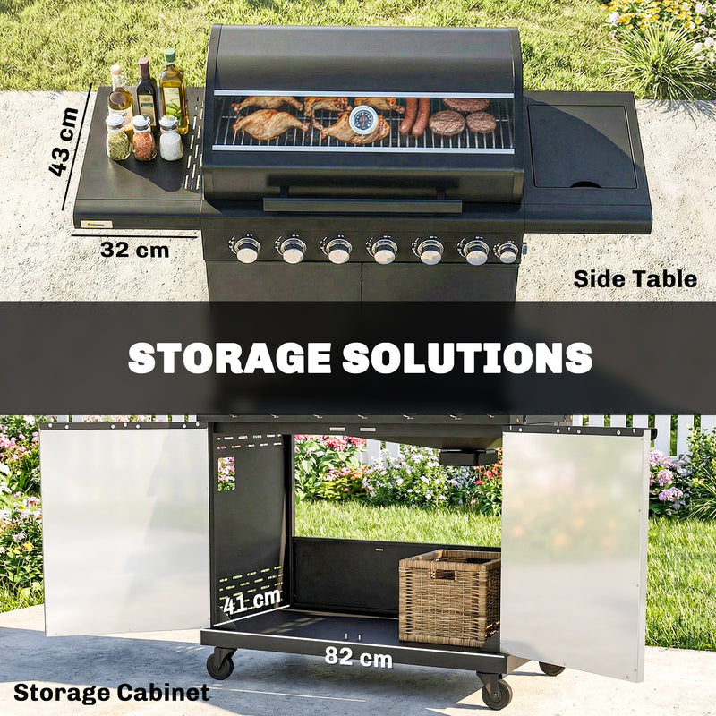 6 Burner Gas BBQ Grill With Side Burner for Easy Outdoor Cooking and Entertaining in the Garden Black Outsunny