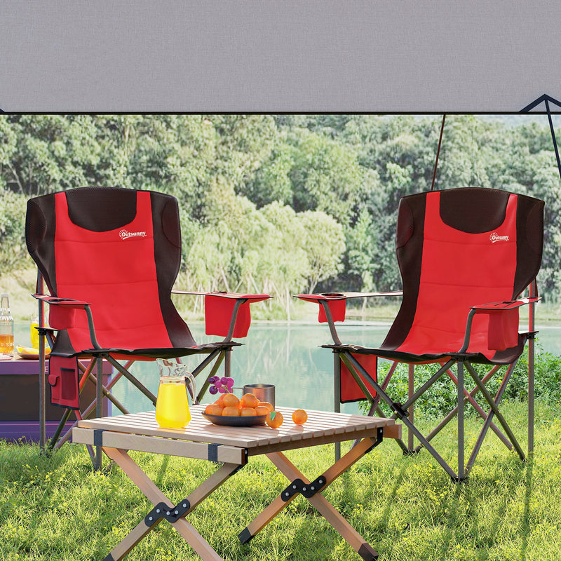 Folding Padded Camping Chairs Set of 2 with Cup Holder and Carry Bag Red