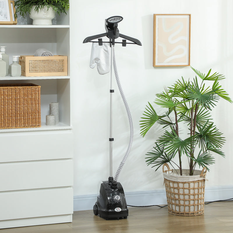 Clothes Steamer for Fast Home Wrinkle Removal with Adjustable Pole and Wheels Black
