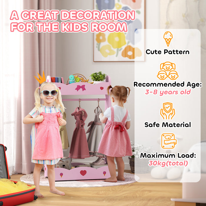 Kids Clothes Rail with 2 Storage Shelves for Ages 3-8 in Hot Pink by AIYAPLAY