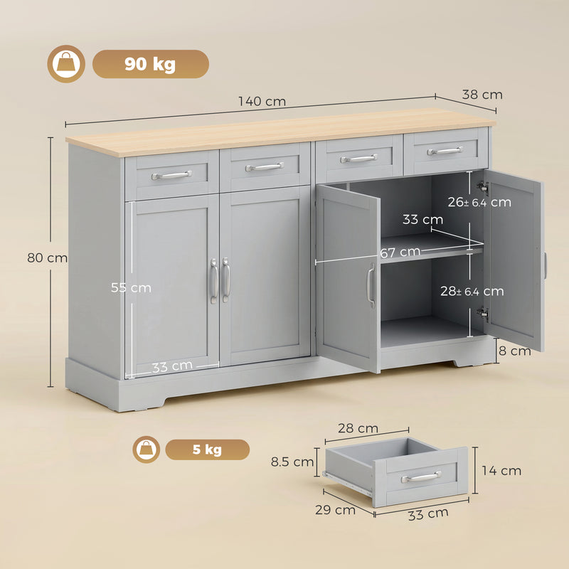Sideboard with Drawers and Adjustable Shelves for Organised Kitchen Storage Grey Oak