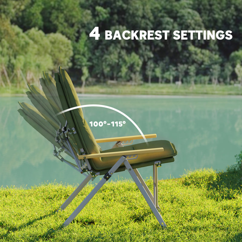 Foldable Camping Chair with Adjustable Backrest and Padded Seat for Outdoor Comfort Green