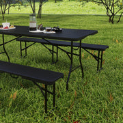 Folding Picnic Table and Bench Set for Camping and Outdoor Dining with Carry Handles Black AOSOM