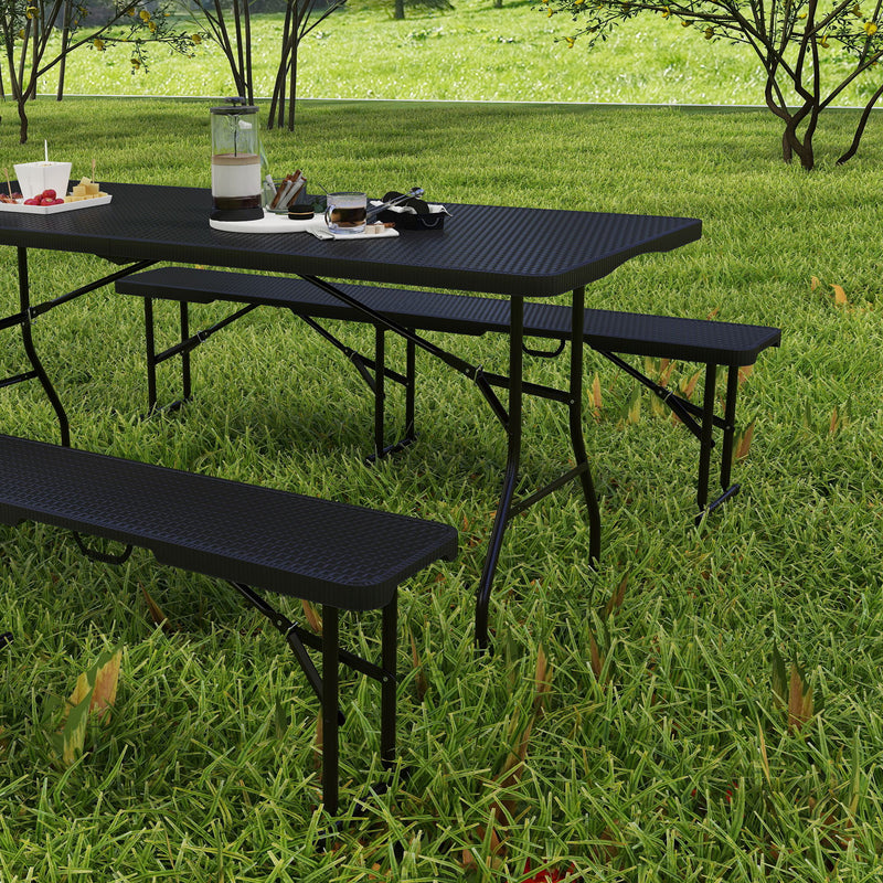 Folding Picnic Table and Bench Set for Camping and Outdoor Dining with Carry Handles Black AOSOM