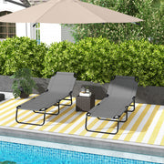 Grey Adjustable Garden Sun Lounger With Five Reclining Positions For Outdoor Relaxation