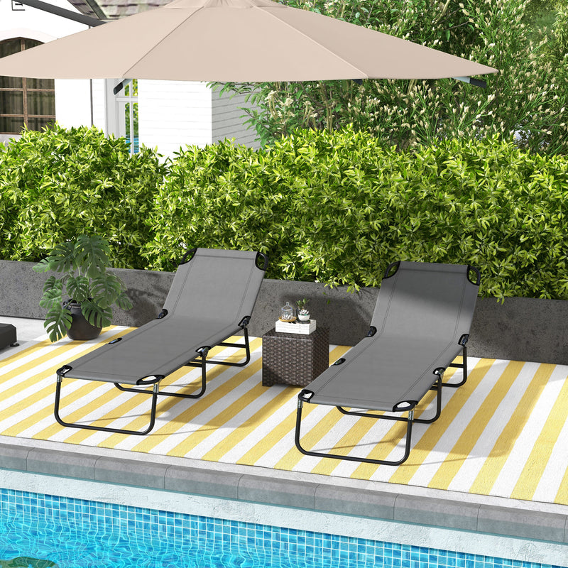 Grey Adjustable Garden Sun Lounger With Five Reclining Positions For Outdoor Relaxation