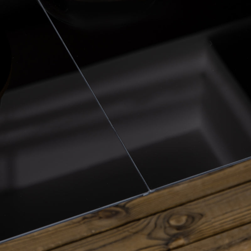 Black 6 Seater Aluminium Rectangular Garden Table with Tempered Glass Top for Patio Dining