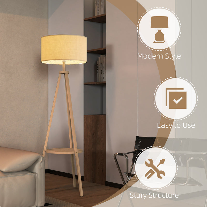Floor Lamp with Shelf for Lighting and Storage Natural Wood