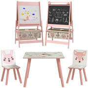 Kids Table and Chair Set with Easel and Storage Baskets for Arts and Crafts Pink AOSOM