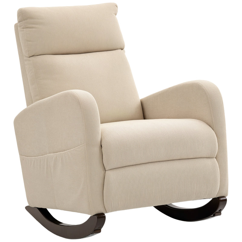 Modern Corduroy Rocking Armchair With Cushioned Seat For Living Room Comfort Beige