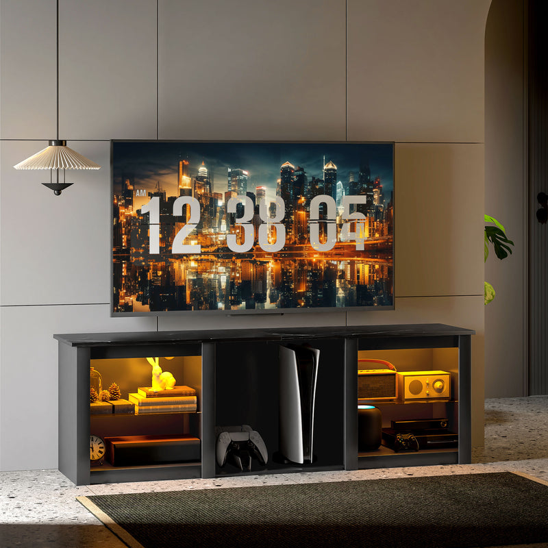 Black 65 Inch TV Stand with LED Lights and Storage by HOMCOM
