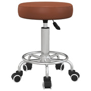 Height Adjustable PU Leather Rolling Stool With Wheels For Salon Or Spa Use Brown