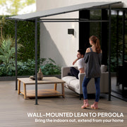 Wall Mounted Metal Pergola for Sheltered Outdoor Dining and Relaxing, Light Grey Outsunny