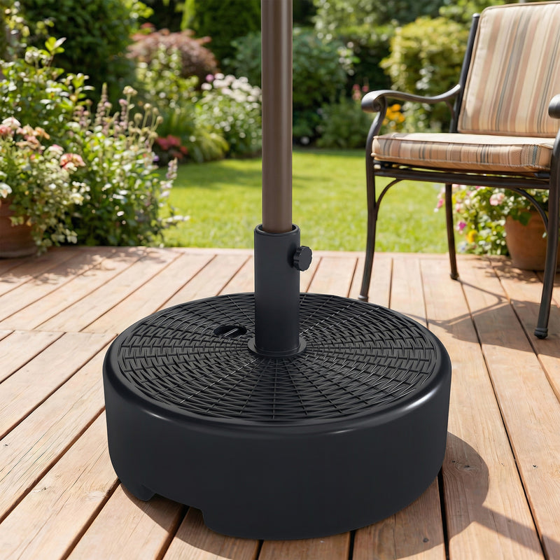 Fillable Parasol Base for Garden Umbrellas with Secure Support For 38-48mm Poles, Black Rattan Style Finish