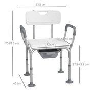 Height Adjustable Shower Stool with Arms Backrest and Removable Commode for Elderly, White
