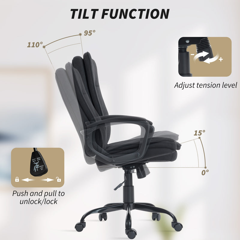 Ergonomic Office Chair With Double Padding And Linen Look Fabric For Home Workspaces Black AOSOM