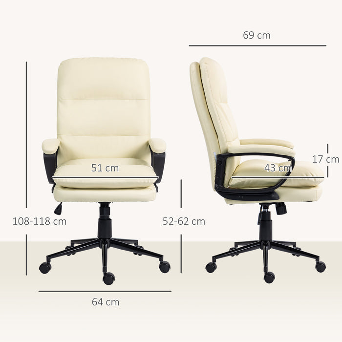 Swivel Office Chair with Adjustable Height Cream White PU Leather by Vinsetto