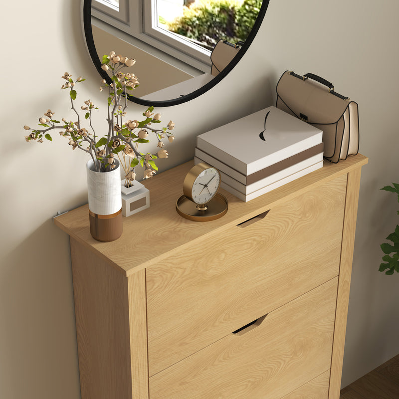 Slim Wooden Shoe Cabinet with 3 Drawers and Adjustable Shelves for 18 Pairs by HOMCOM