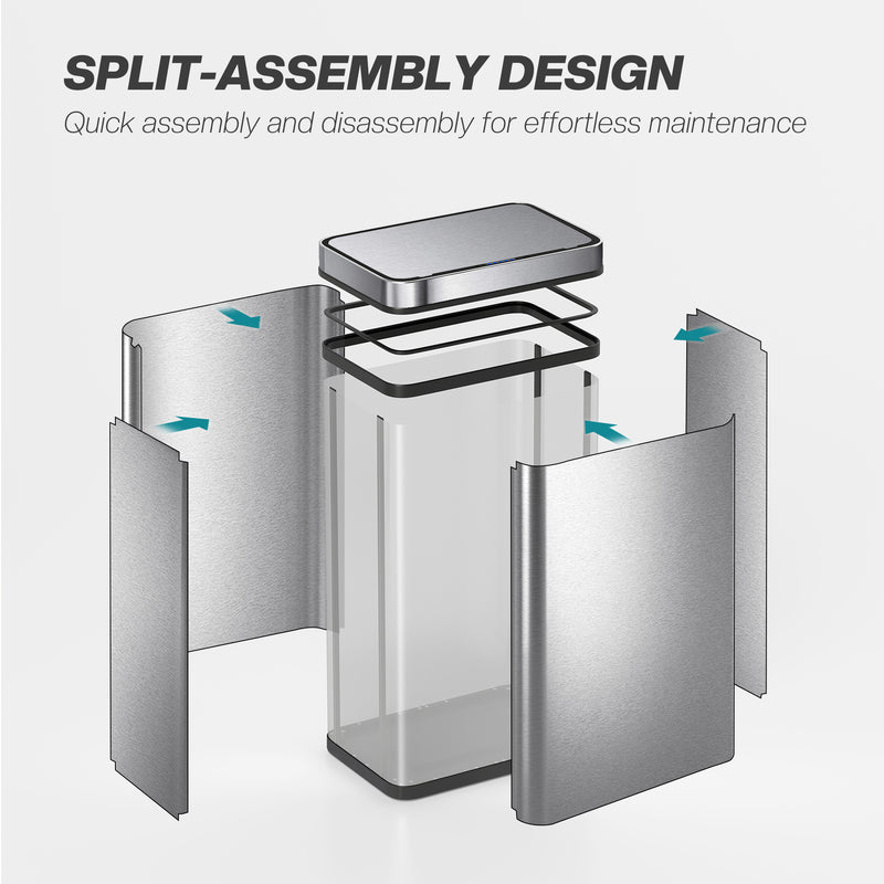 Sensor Bin 60L Touchless Waste Disposal with Odour Control for Kitchens and Offices Silver AOSOM