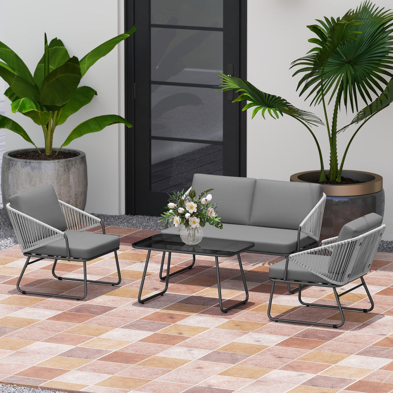 Grey Four Piece Rattan Garden Sofa Set With Strong Panels by Outsunny