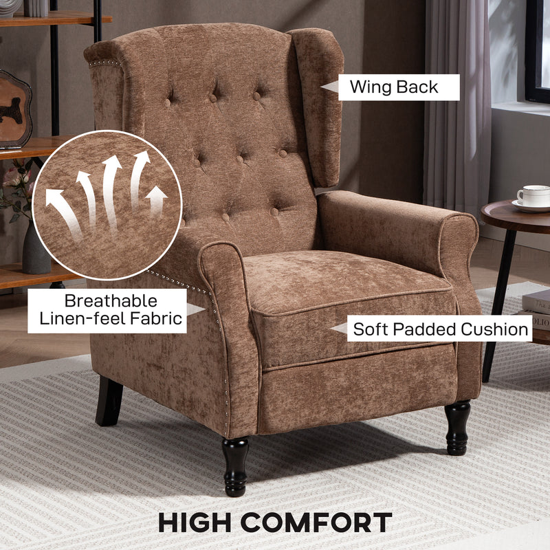 Reclining Vintage Armchair with Footrest for Lounge or Reading Comfort Brown