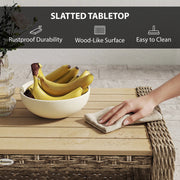Rattan Coffee Table with Two-Tier Storage for Outdoor Seating Areas Light Brown AOSOM