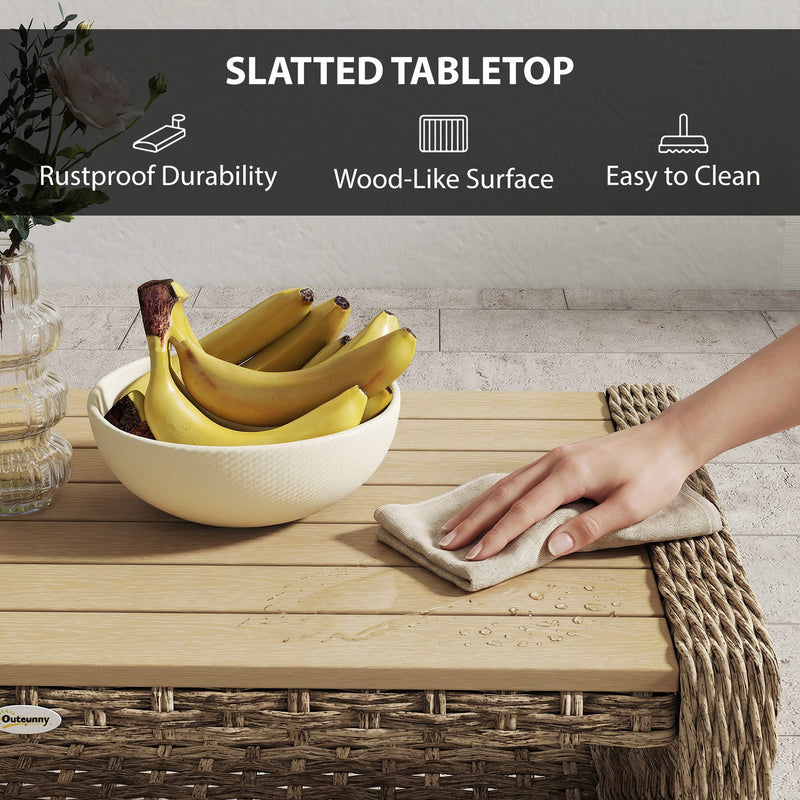 Rattan Coffee Table with Two-Tier Storage for Outdoor Seating Areas Light Brown AOSOM