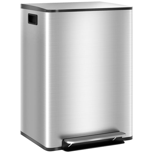 Indoor Kitchen Recycling Bin with Deodorisers 60L Dual Compartment Stainless Steel Silver Tone