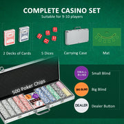 500 Piece Poker Set with Mat Cards Chips Dice and Dealer Ideal for Game Nights Black AOSOM