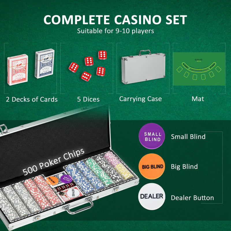 500 Piece Poker Set with Mat Cards Chips Dice and Dealer Ideal for Game Nights Black AOSOM