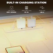 Computer Desk with Monitor Stand and Built-In Charging Hub for Home Office or Gaming White AOSOM