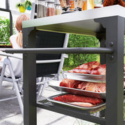 Three-Shelf Outdoor Grill Cart with Stainless Steel Top and Wheels for Kitchen and Garden by Outsunny
