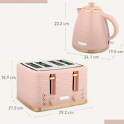 3000W Kettle and 4 Slice Toaster Set with 7 Browning Levels and Crumb Tray, Light Pink