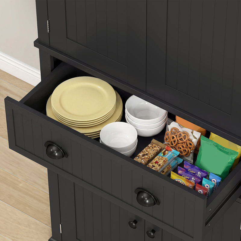 Tall Kitchen Storage Cabinet With Adjustable Shelves and Deep Cupboards Black