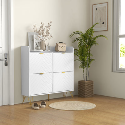 Slim Shoe Storage Cabinet With 4 Flip Drawers Fits Up To 16 Pairs Grey