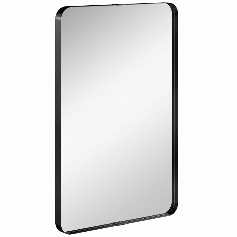 Wall Mirror with Shatter Resistant Tempered Glass and Rounded Corners for Safe Homes Black Homcom