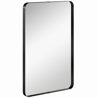 Wall Mirror with Shatter Resistant Tempered Glass and Rounded Corners for Safe Homes Black Homcom