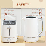 White 1.7L Fast Boil Cordless Kettle and 2 Slice Toaster Set With 6 Browning Levels by HOMCOM