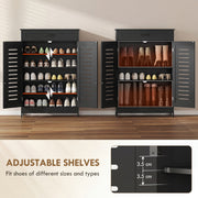 Black Shoe Storage Cabinet For Entryway with Louvered Doors Drawer and Adjustable Shelves 78x37x115cm Homcom