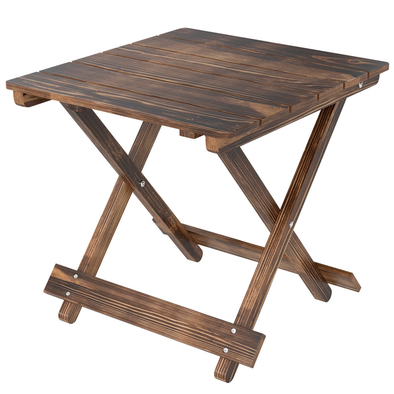 Foldable Wooden Garden Side Table for Outdoor or Indoor Use Carbonised Finish Outsunny