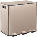 45L Triple Compartment Kitchen Recycling Bin with Deodoriser Holders Gold Tone