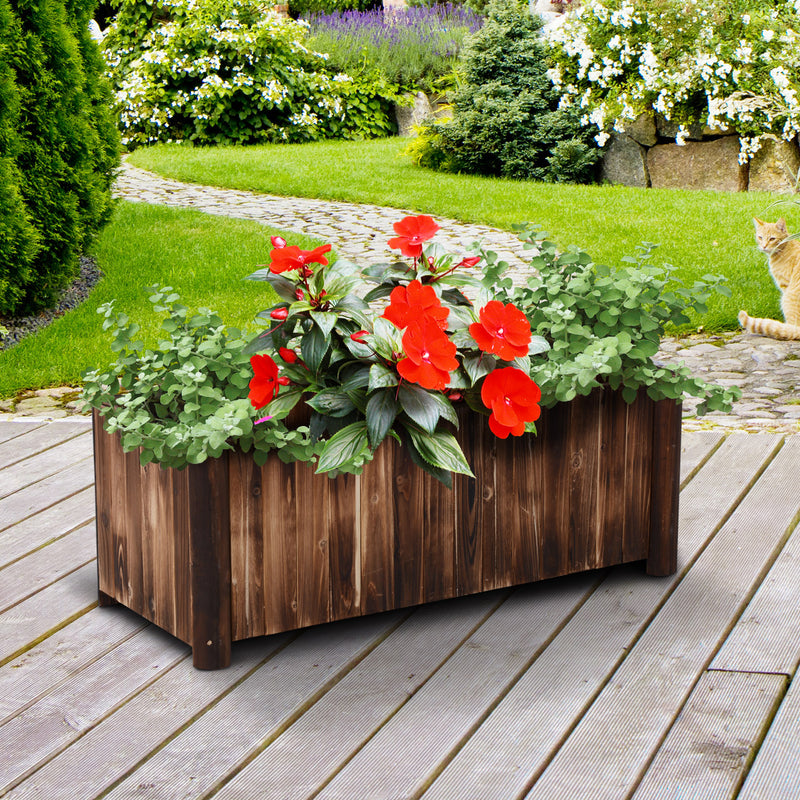 Raised Wooden Garden Planter for Easy Herb and Vegetable Growing Carbonised Finish AOSOM
