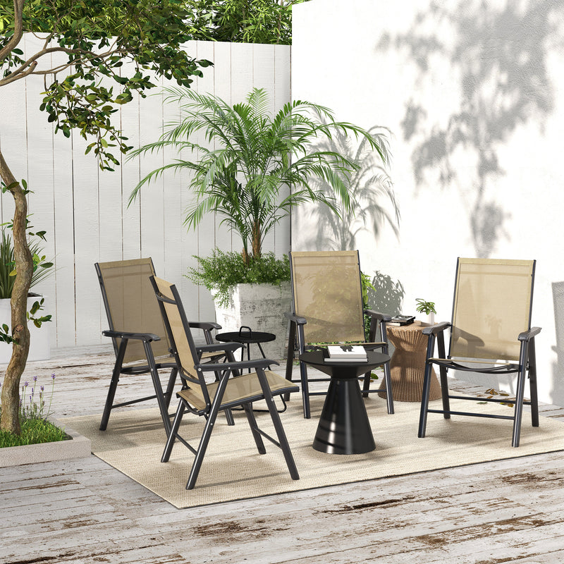Set of 4 Foldable Metal Garden Chairs Light Brown Outdoor Dining Seats by Outsunny