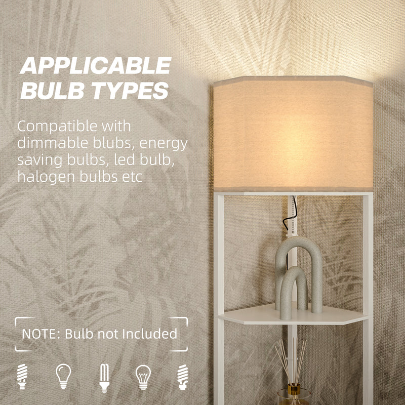 White Three-Shelf Corner Floor Lamp with Soft Lighting by HOMCOM