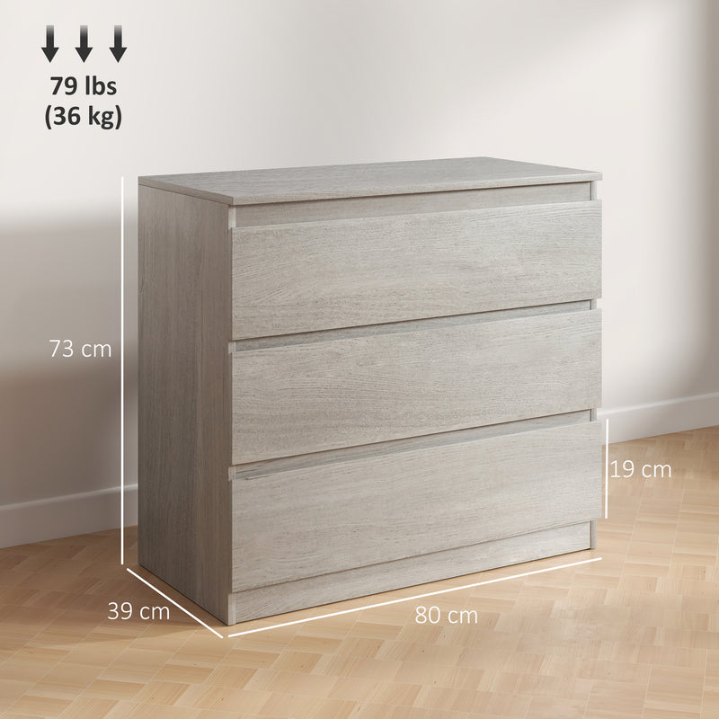 Grey Wood Effect Chest of 3 Drawers Modern Bedroom Storage Unit With Ample Space