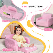 2 in 1 Kids Sofa Bed with Sturdy Wood Frame Ideal for Bedroom or Playroom, Pink