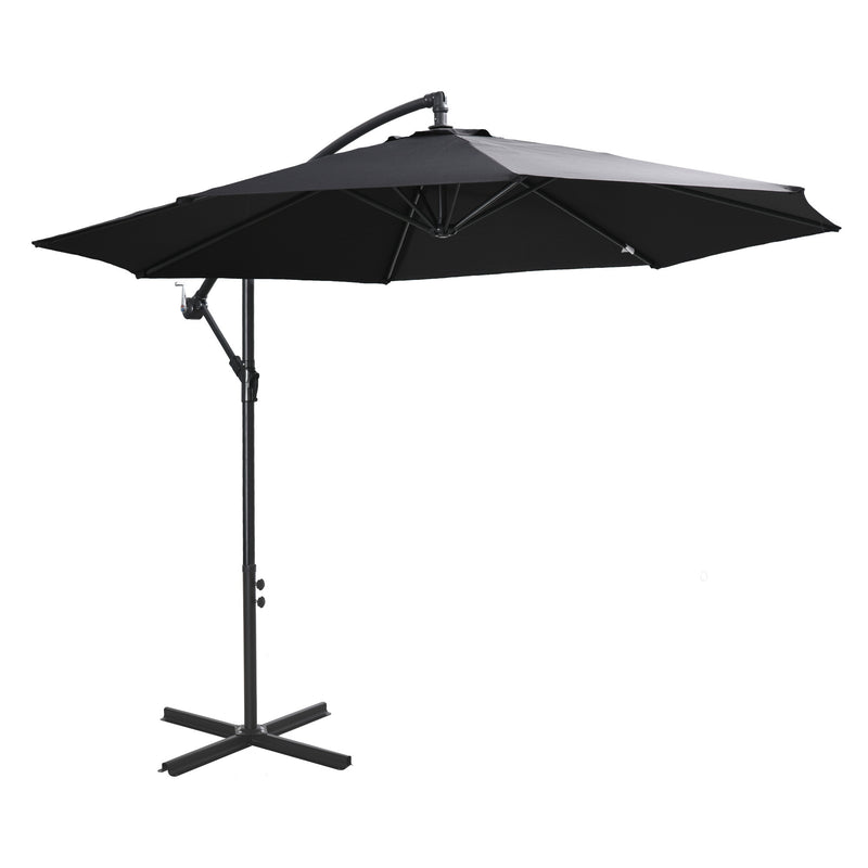 Black 2.45m Cantilever Garden Parasol With Cross Base Waterproof And UV Protection